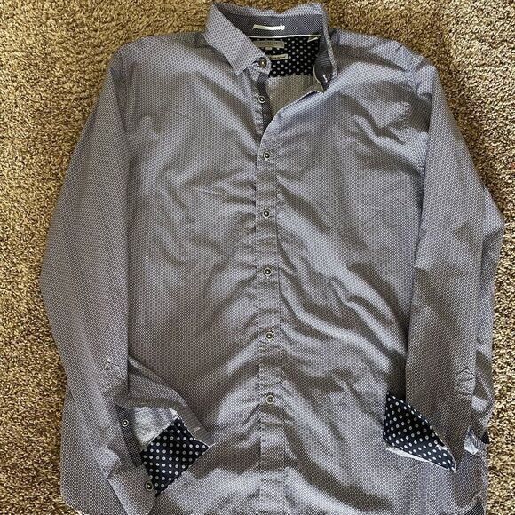 💼Ted Baker London Mens Button Down. Like New, Geometric Pattern Navy and White - Picture 3 of 10